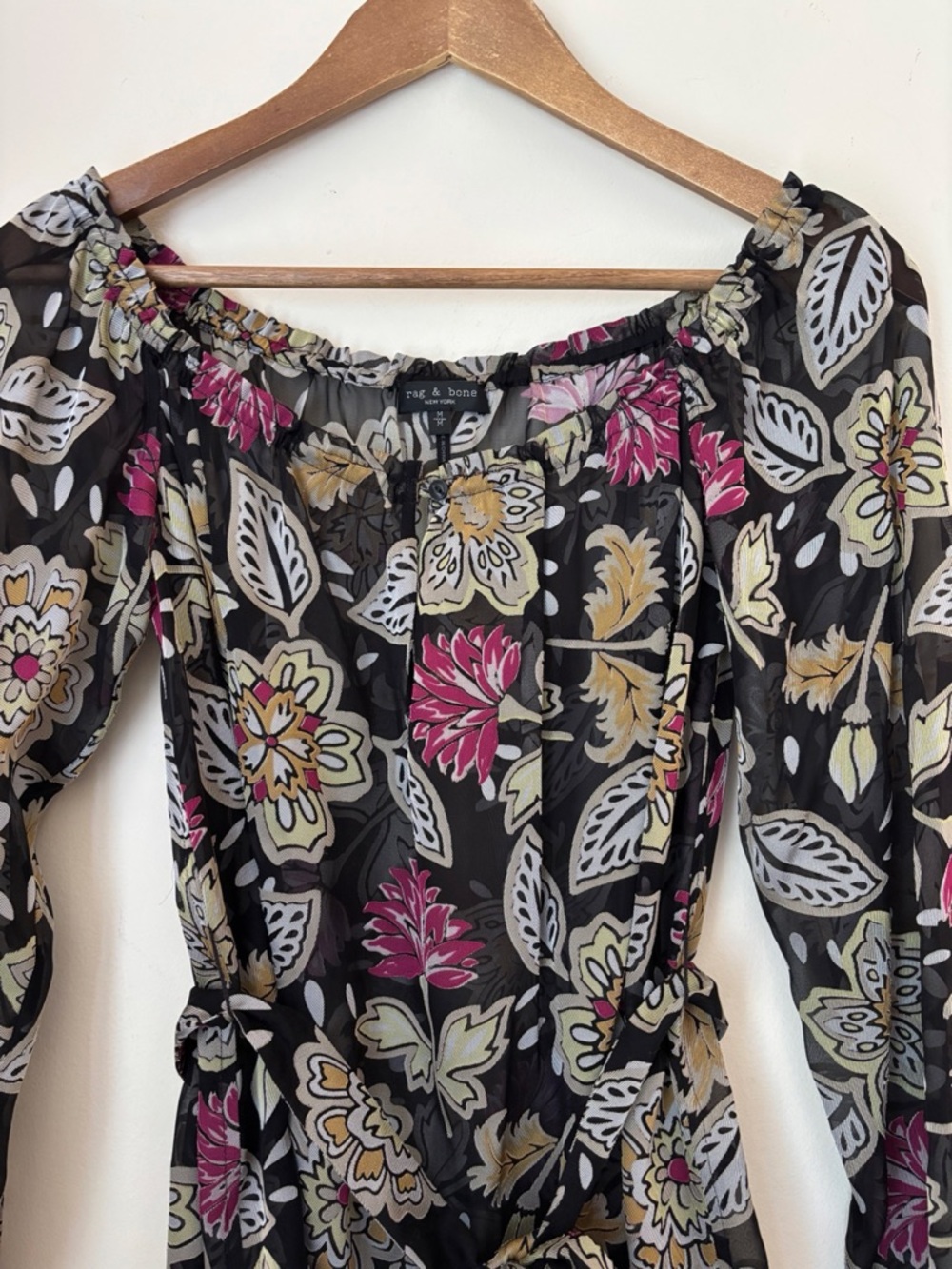 Rag & Bone Sierra Floral Off Shoulder Belted Top Medium Summer Luxury - Picture 3 of 9